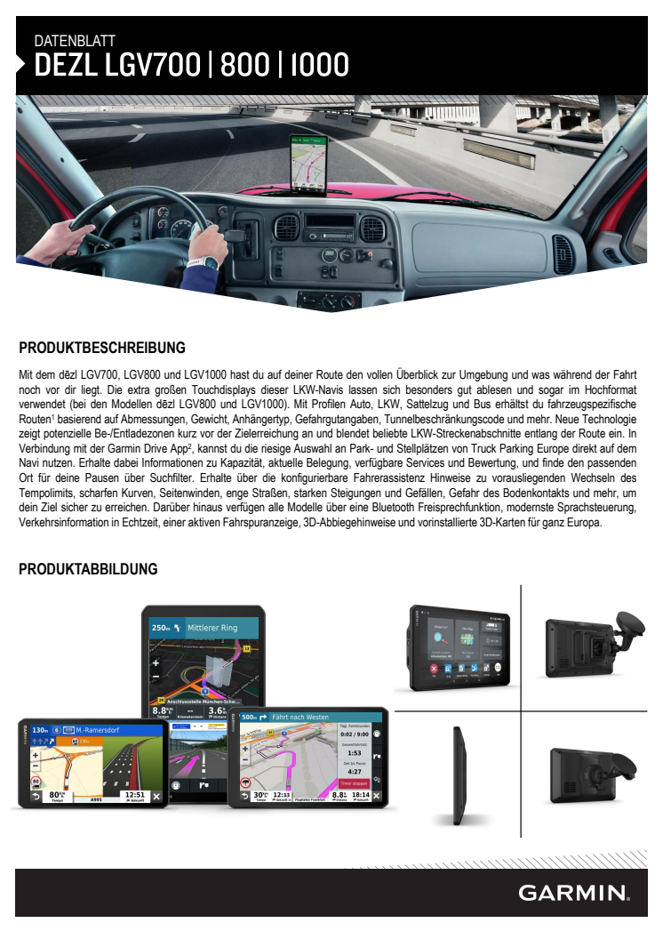 Datenblatt Garmin dezl LGV 700_800_1000