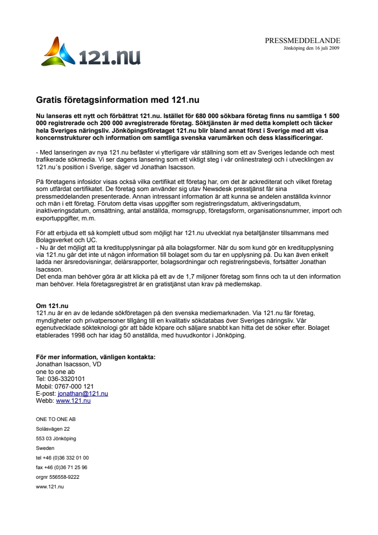 Gratis företagsinformation med 121.nu