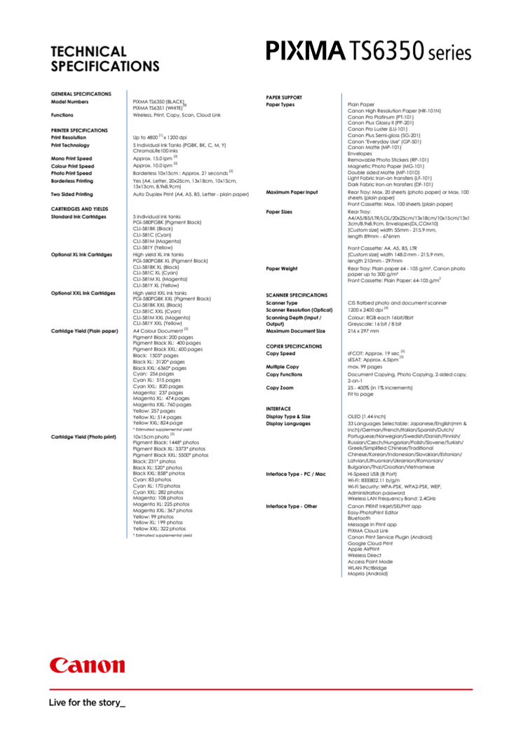 PIXMA TS6350 EUR_PR Spec Sheet