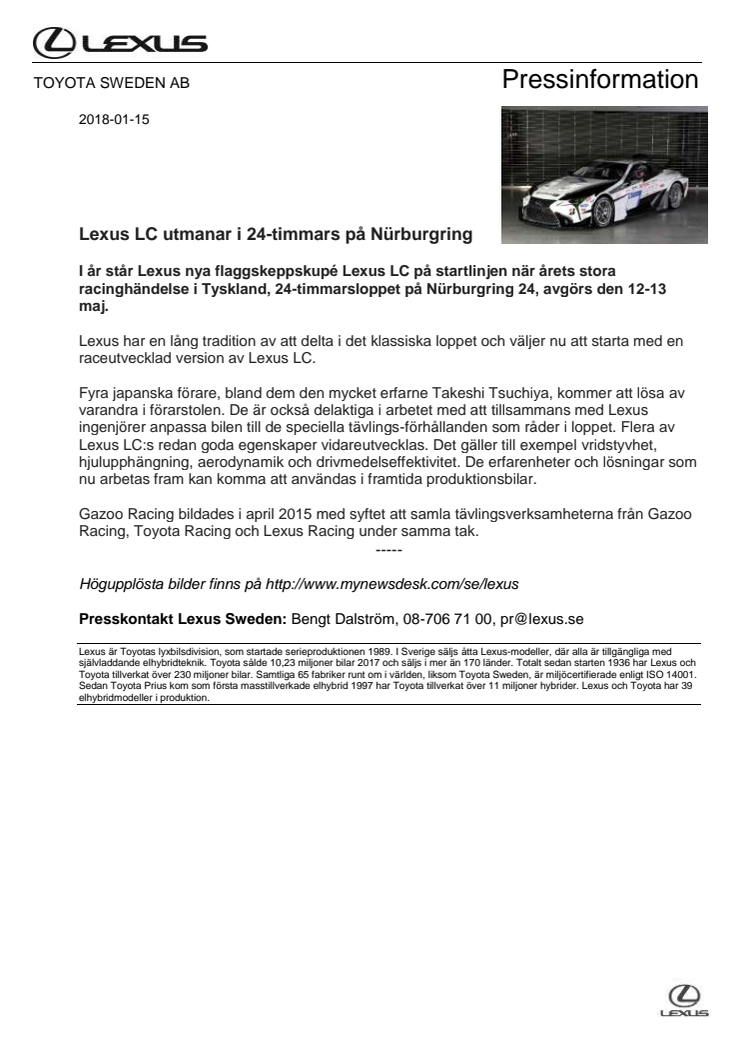 Lexus LC utmanar i 24-timmars på Nürburgring