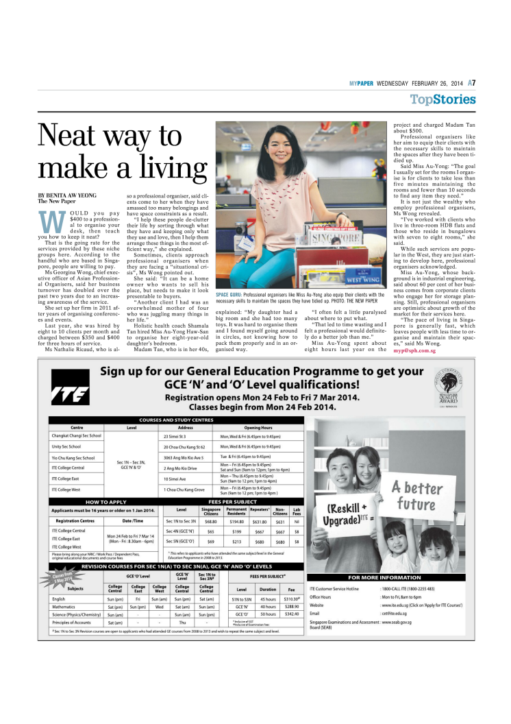 Edits Inc featured in MyPaper, 26 Feb 2014