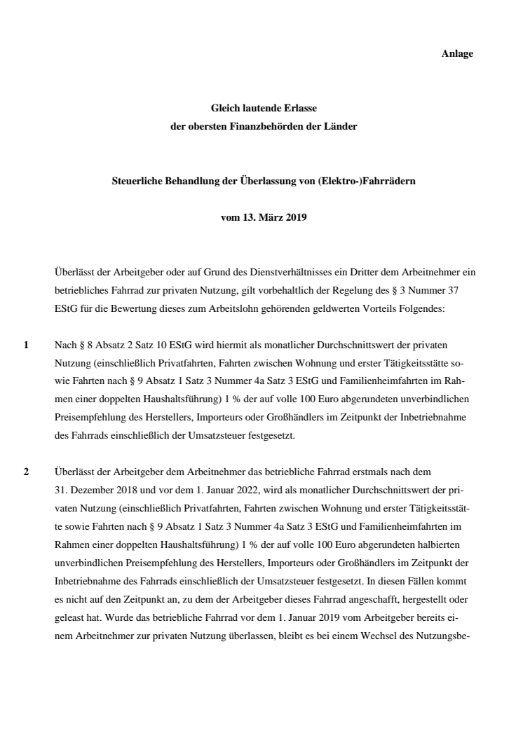 Erlass der obersten Finanzbehörden der Länder vom 13.03.19