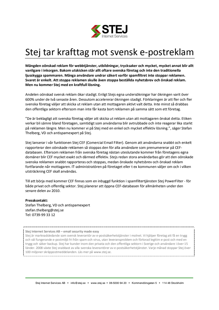 Stej tar krafttag mot svensk e-postreklam