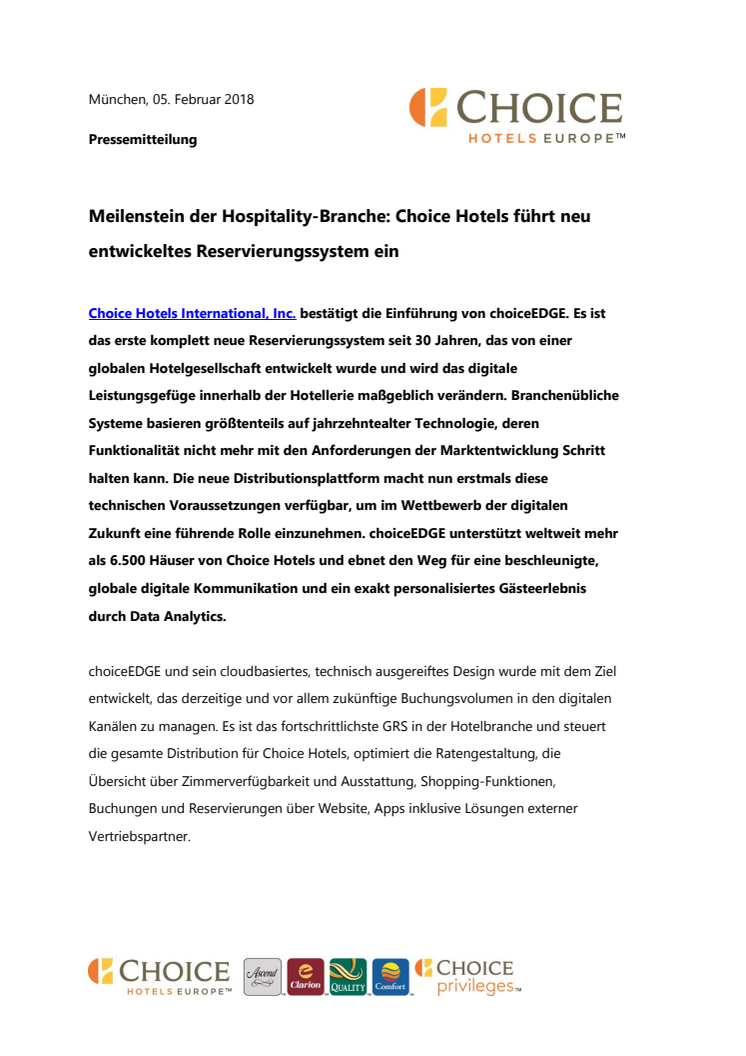 Meilenstein der Hospitality-Branche: Choice Hotels führt neu entwickeltes Reservierungssystem ein