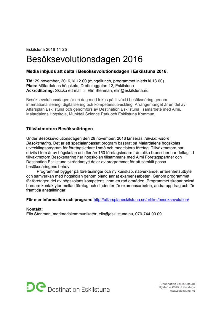 Pressinbjudan Besöksevolutionsdagen 29 november 2016