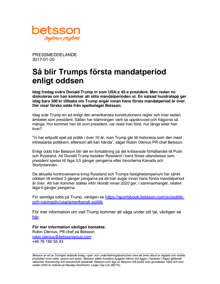 Så blir Trumps första mandatperiod enligt oddsen