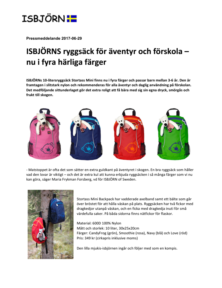 ISBJÖRNS ryggsäck för äventyr och förskola – nu i fyra härliga färger