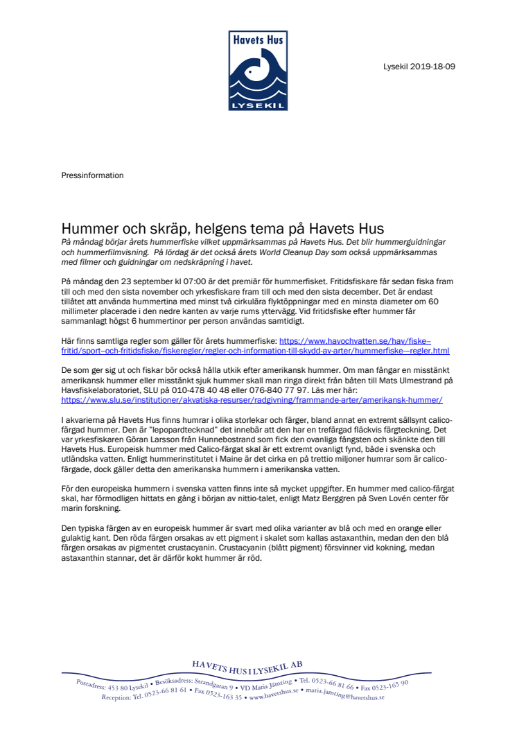 Hummer och skräp, helgens tema på Havets Hus