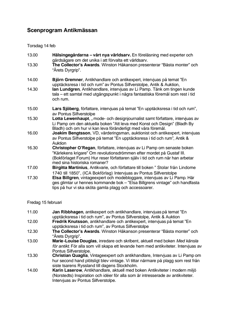 Scenprogram Antikmässan 2013