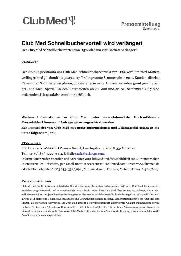 Club Med Schnellbuchervorteil wird verlängert