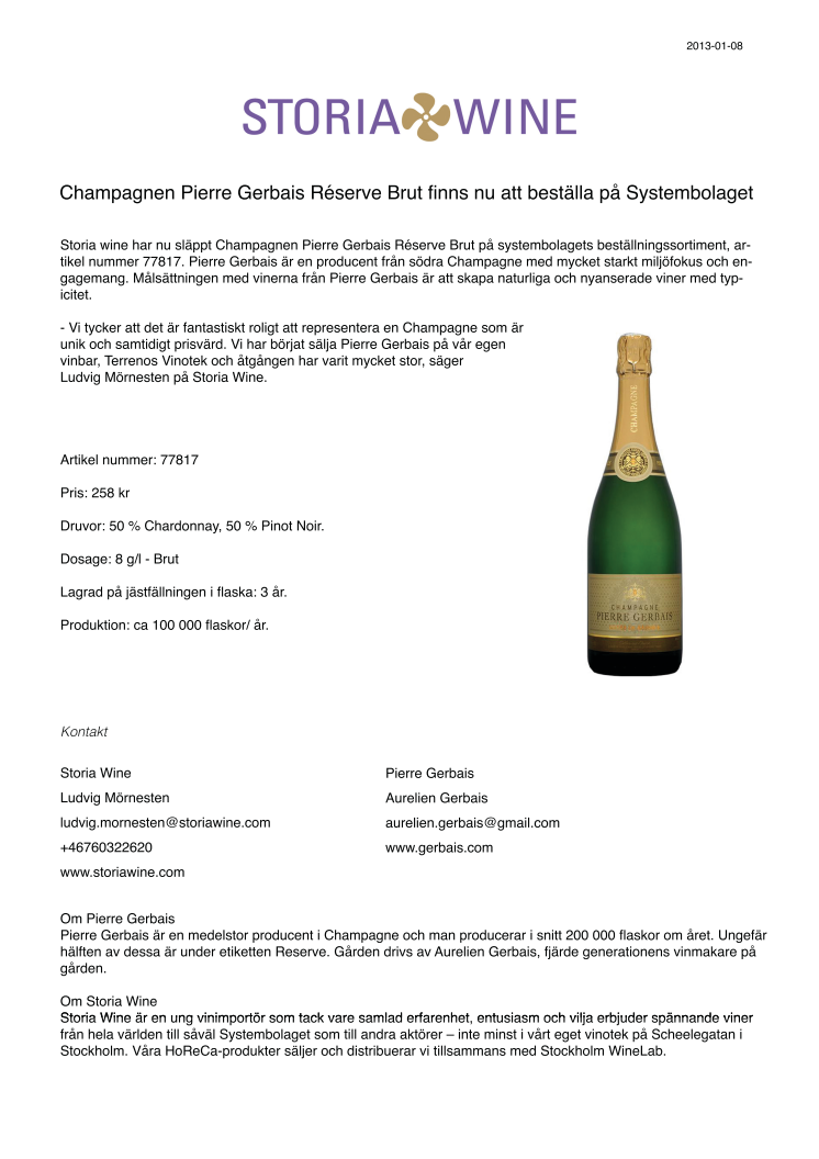 Champagnen Pierre Gerbais Réserve Brut finns nu att beställa på Systembolaget