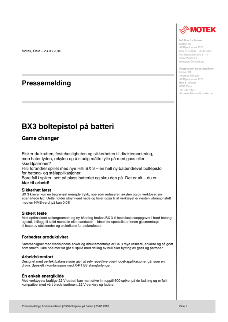 Endelig - en boltepistol på batteri, prøv nye BX3 fra Hilti