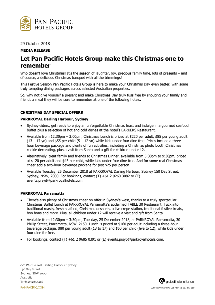 Let Pan Pacific Hotels Group make this Christmas one to remember 