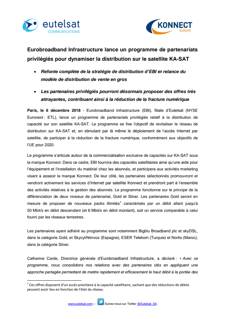 ​Eurobroadband Infrastructure lance un programme de partenariats privilégiés pour dynamiser la distribution sur le satellite KA-SAT