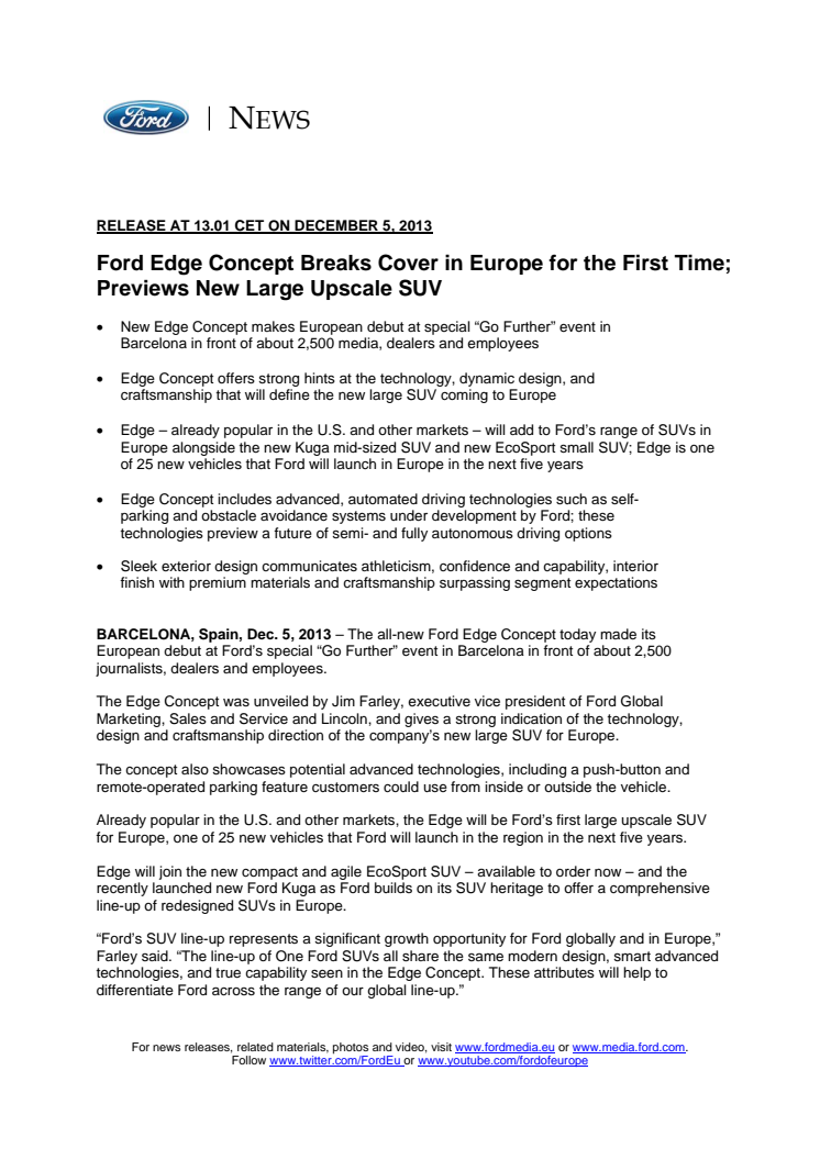 FORD EDGE - INTERNATIONAL PRESS RELEASE