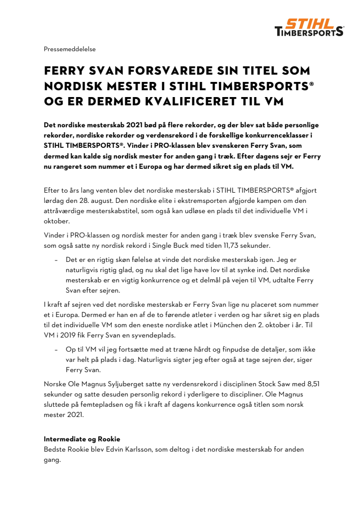 Ferry Svan forsvarede sin titel som nordisk mester i STIHL TIMBERSPORTS® og er dermed kvalificeret til VM.pdf