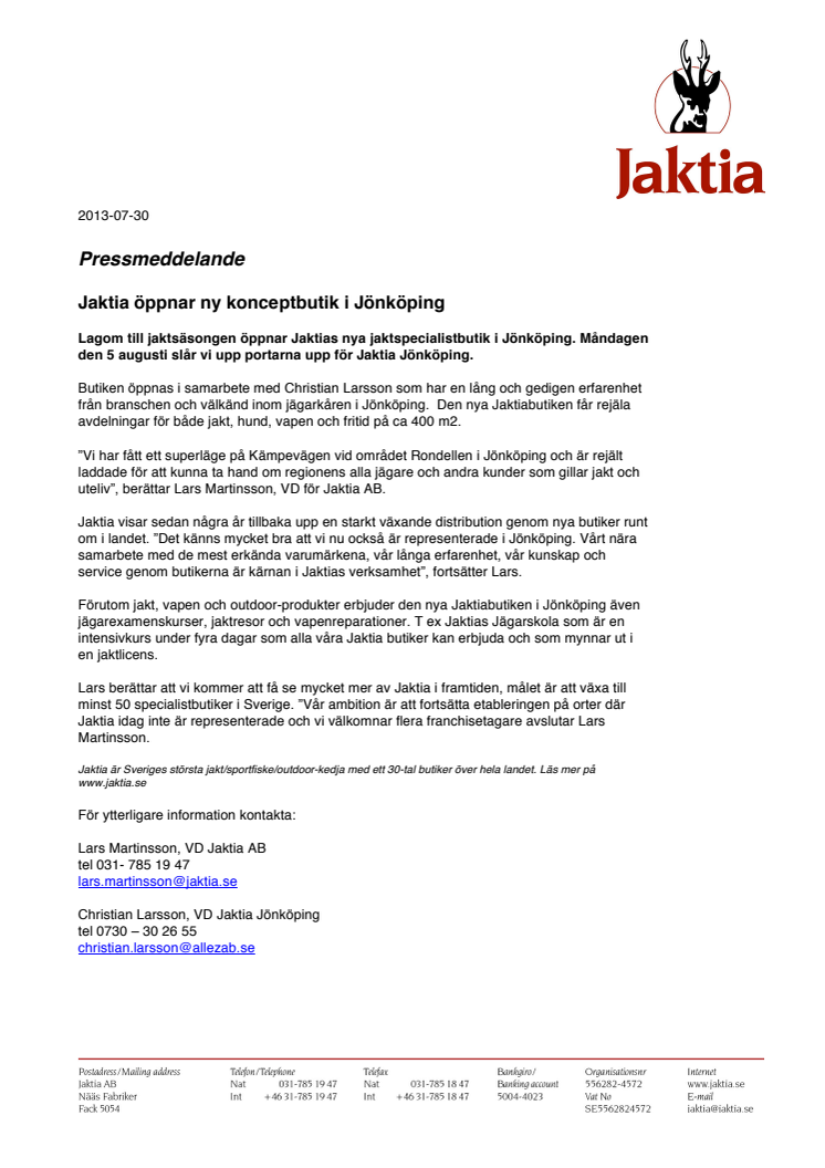 Jaktia öppnar ny konceptbutik i Jönköping