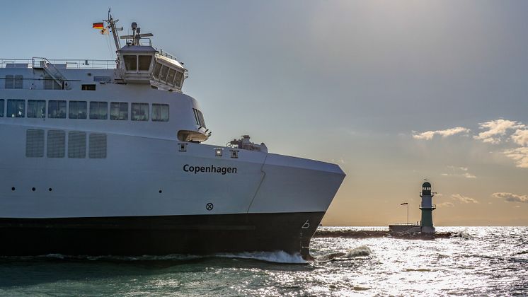 Scandlines hybrid ferry Copenhagen leaving Warnemünde/Rostock