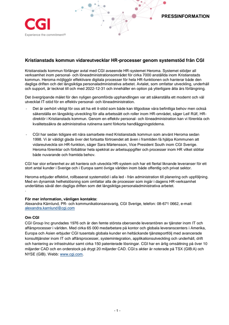 Kristianstads kommun vidareutvecklar HR-processer genom systemstöd från CGI