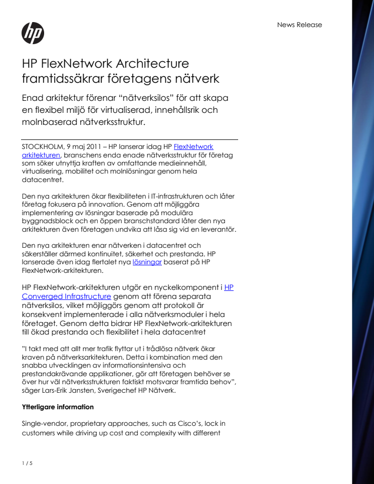 HP FlexNetwork Architecture framtidssäkrar företagens nätverk