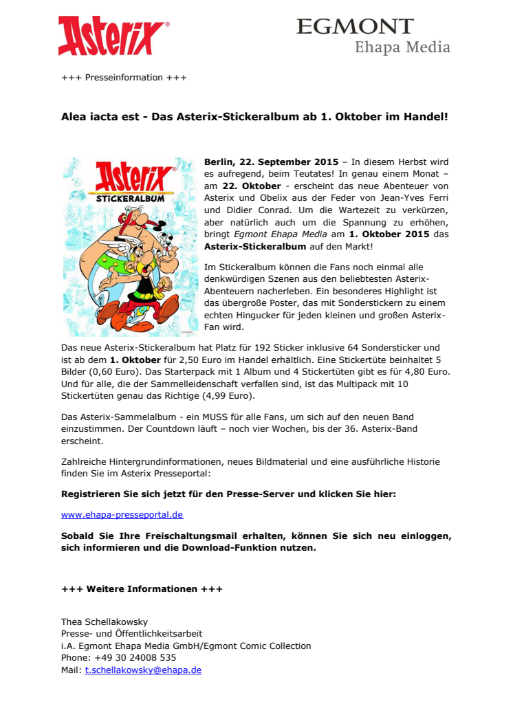 Alea iacta est - Das Asterix-Stickeralbum ab 1. Oktober im Handel! 