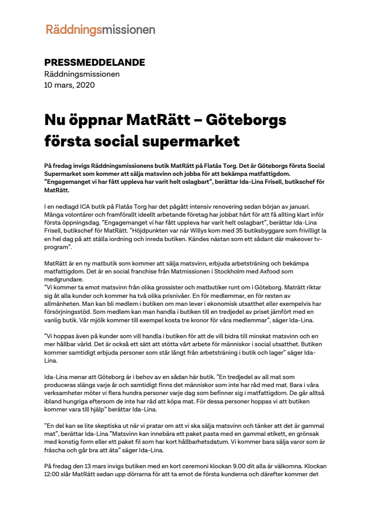 Nu öppnar MatRätt – Göteborgs första social supermarket