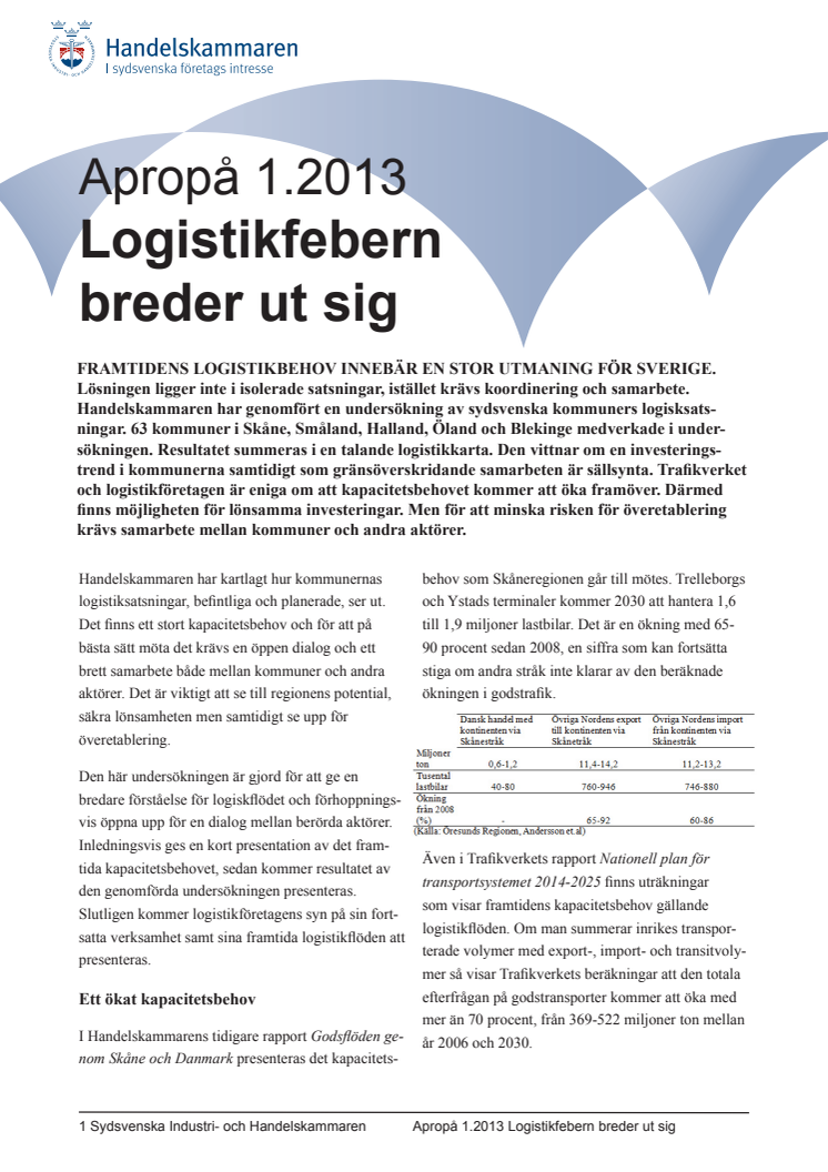 Apropå 1.2013 Logistikfebern breder ut sig