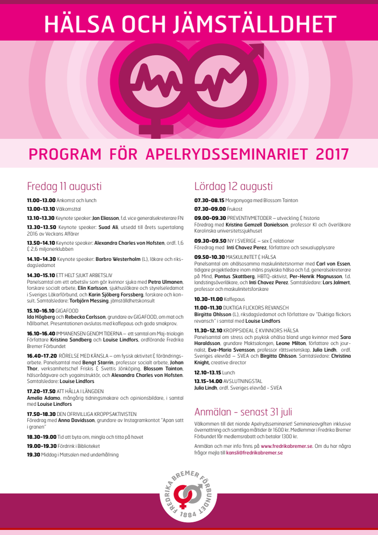 Tema hälsa och jämställdhet vid årets Apelrydsseminarium