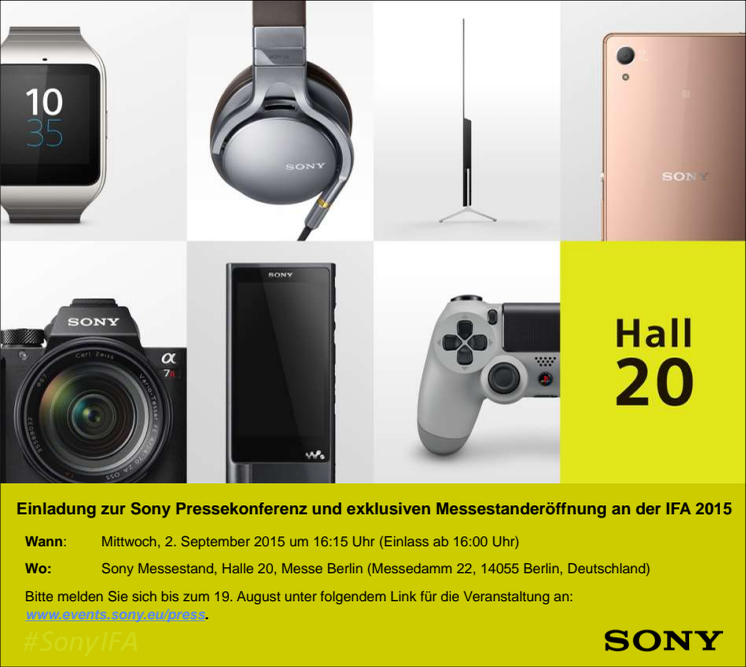 Einladung Sony Pressekonferenz IFA 2015 am 2. September