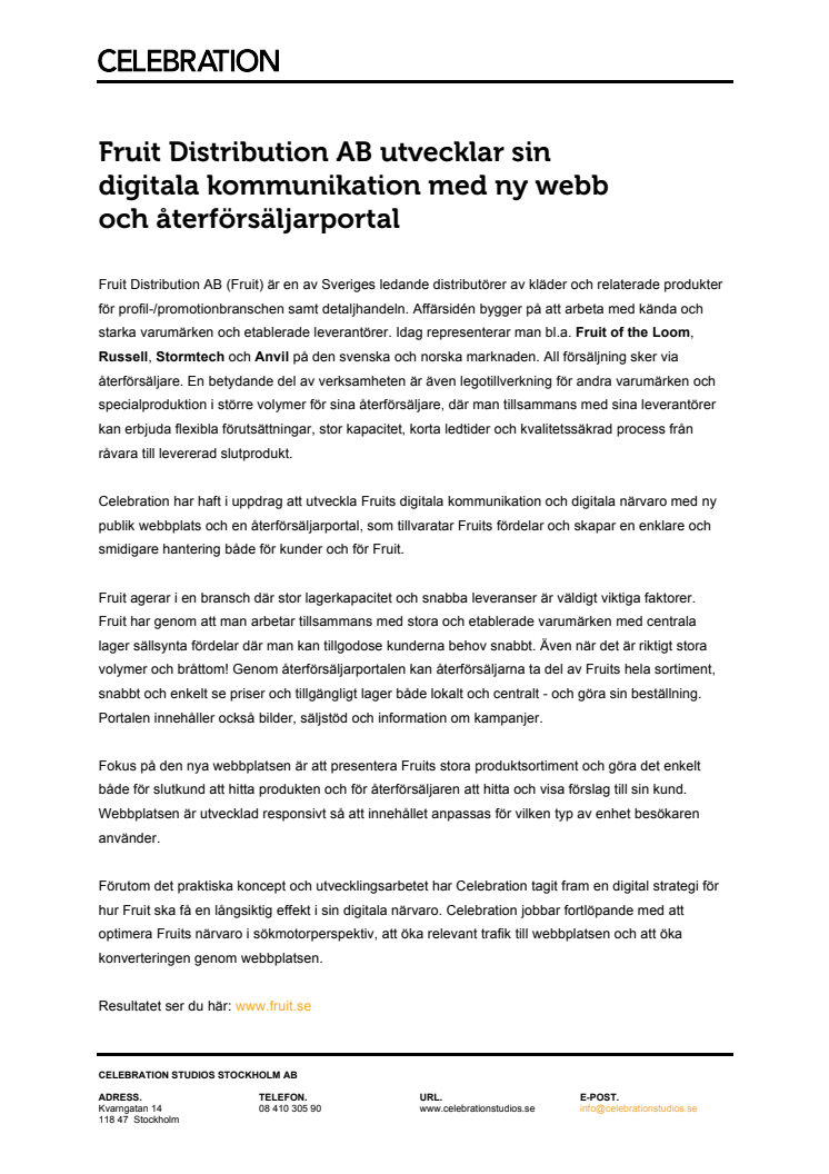 Fruit Distribution AB utvecklar sin digitala kommunikation med ny webb och återförsäljarportal