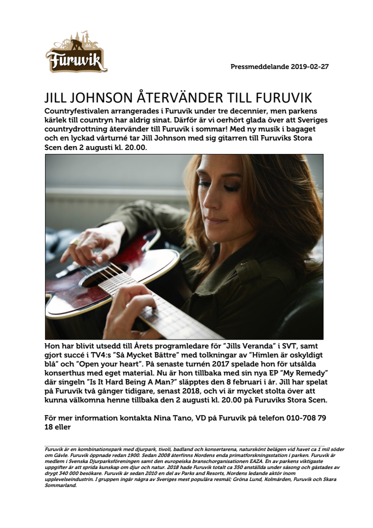 Jill Johnson återvänder till Furuvik