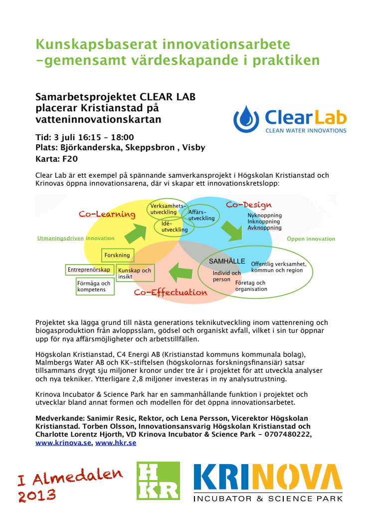 Almedalen 3 juli 16:15 – 18:00: Kunskapsbaserat innovationsarbete -gemensamt värdeskapande i praktiken