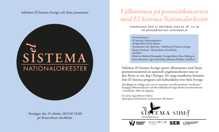 Inbjudan till El Sistema Nationalorkester på Konserthuset Stockholm 31 oktober