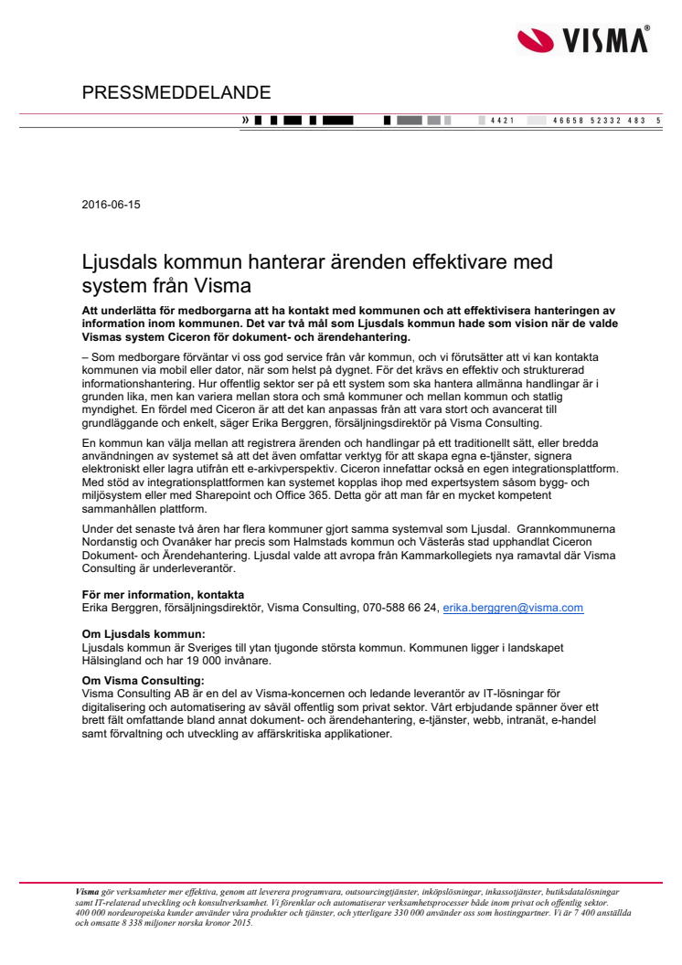 Ljusdals kommun hanterar ärenden effektivare med system från Visma