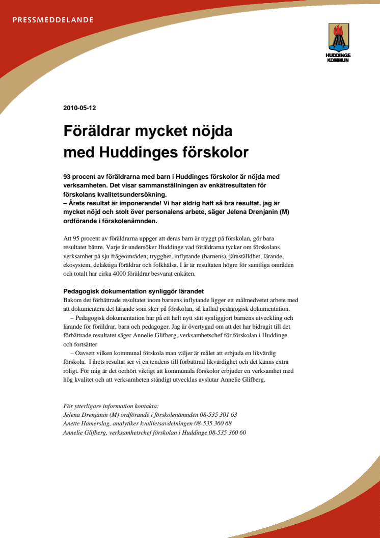 Föräldrar nöjda med Huddinges förskolor