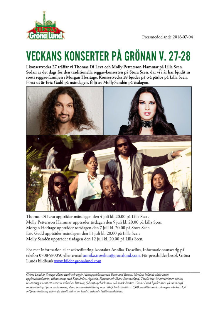 Veckans konserter på Grönan V. 27-28