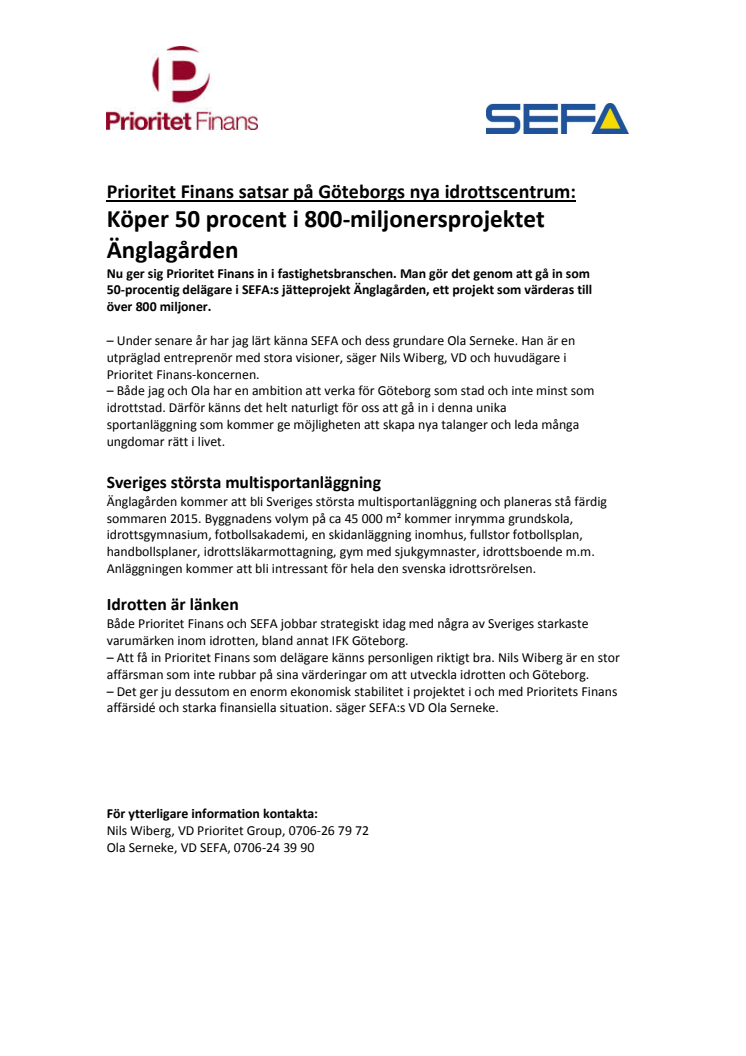 Prioritet Finans satsar på Sveriges nya idrottscentrum