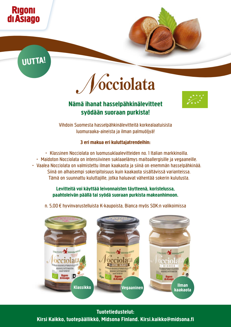 UUTUUS! Nocciolata hasselpähkinälevitteet!