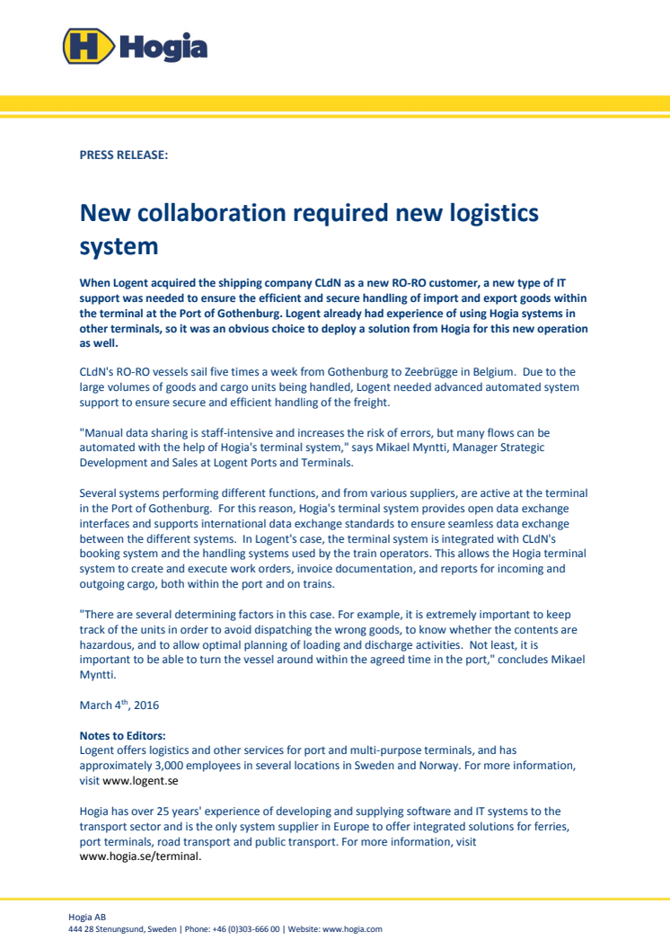 New collaboration required new logistics system