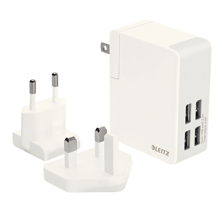 Vægoplader med adapter til EU, UK, US. Leitz 62190001