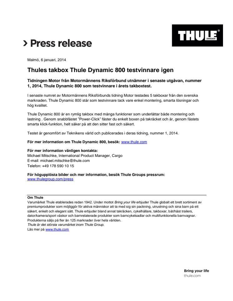 Thules takbox Thule Dynamic 800 testvinnare igen