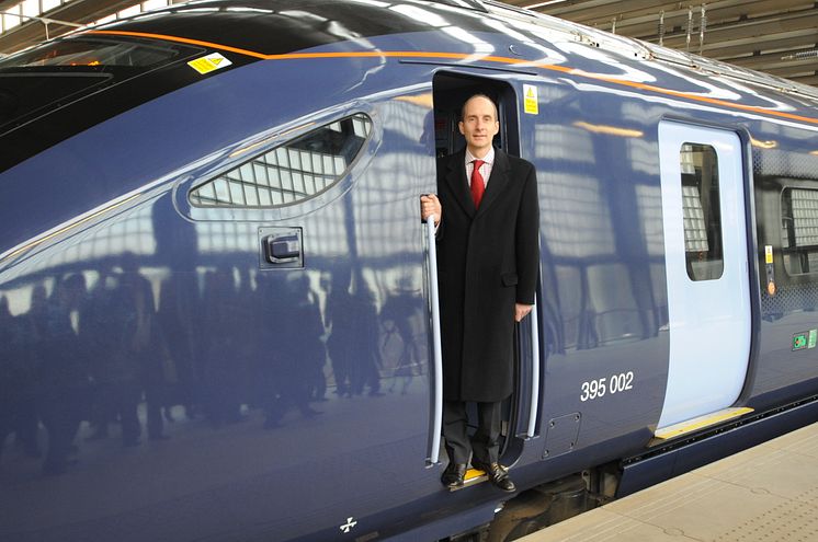Lord Adonis aboard the Class 395 train