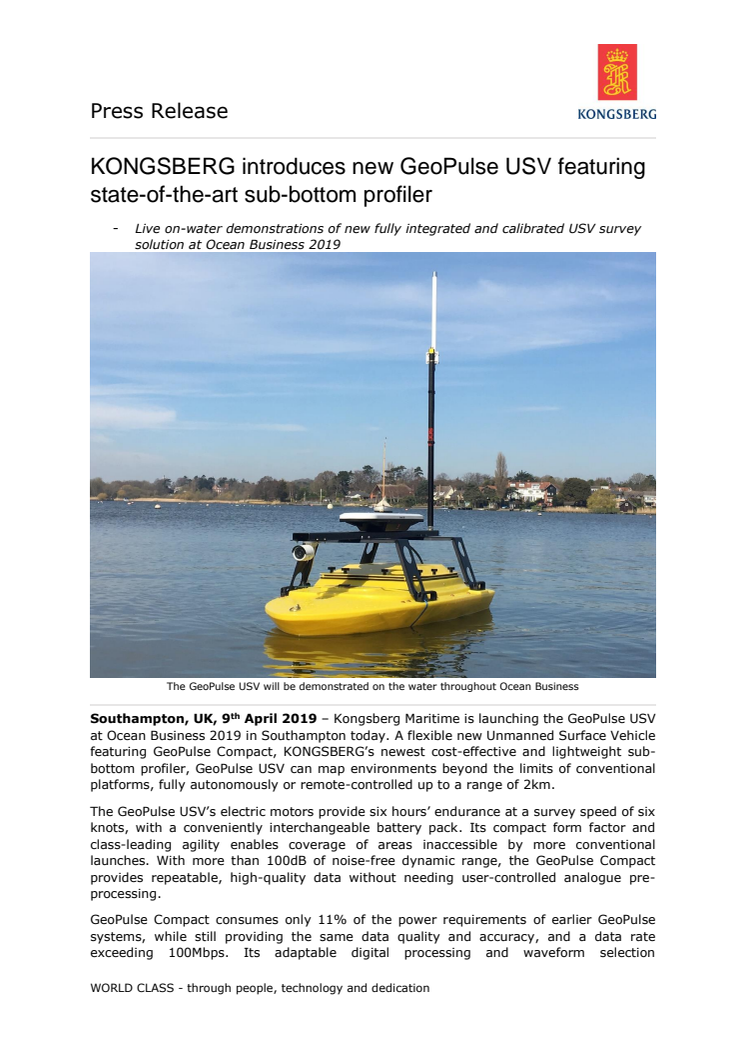 KONGSBERG introduces new GeoPulse USV featuring state-of-the-art sub-bottom profiler 