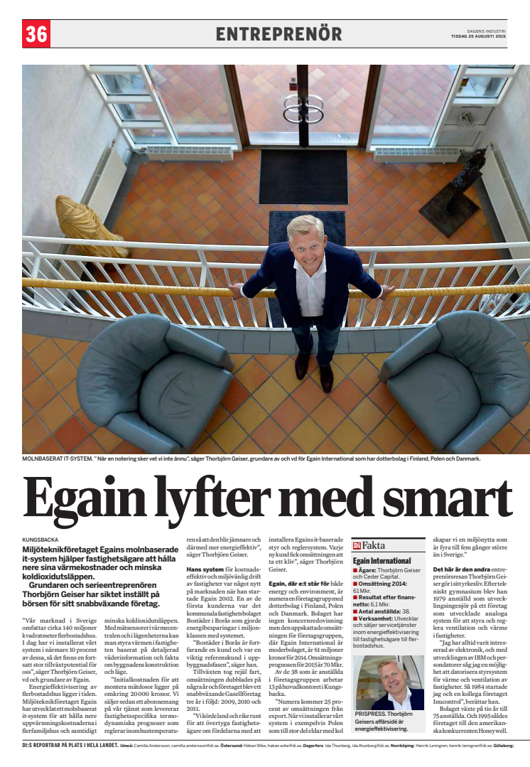 eGain lyfter med smart miljöteknik