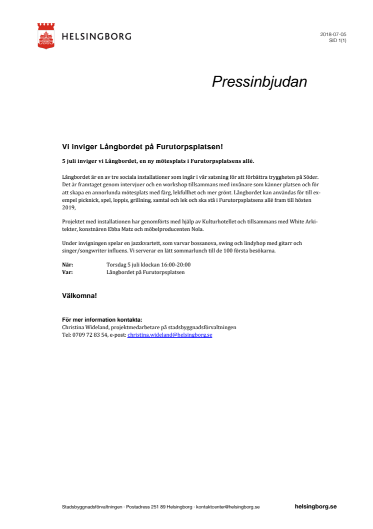 Pressinbjudan: Idag inviger vi Långbordet på Furutorpsplatsen! 