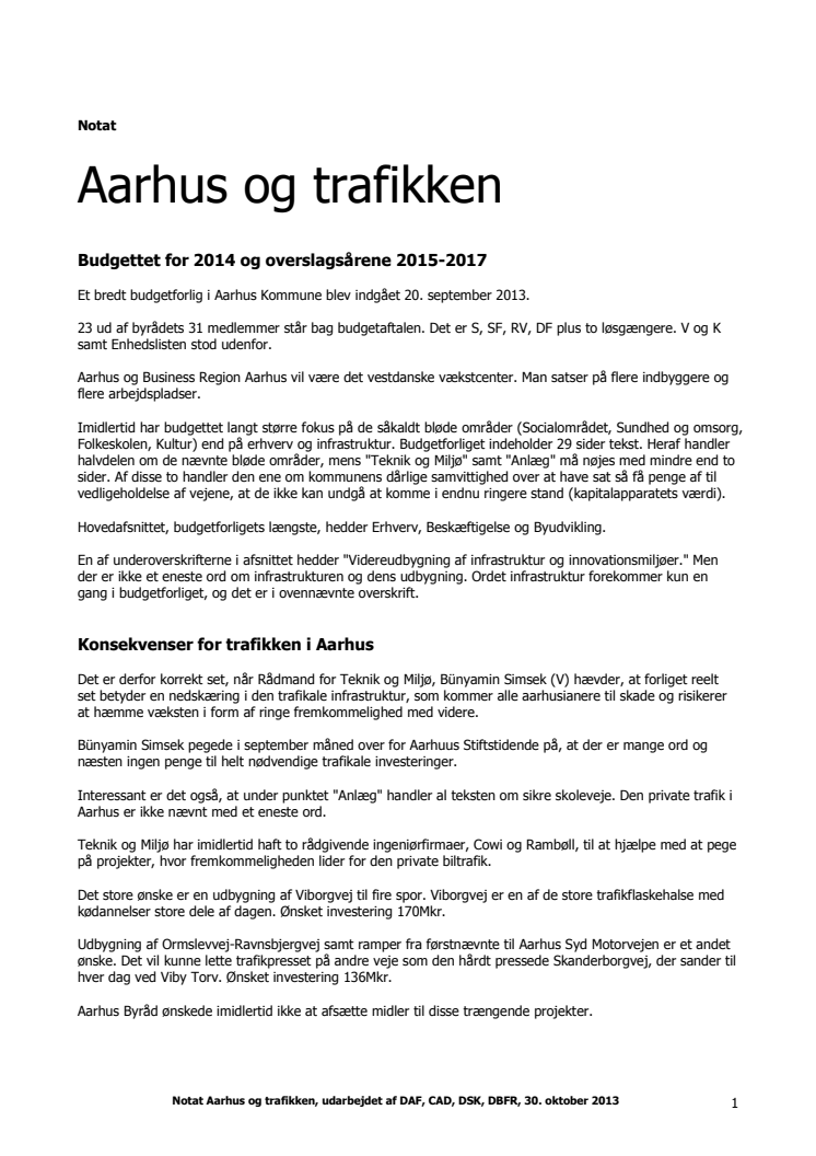 Notat Aarhus og trafikken