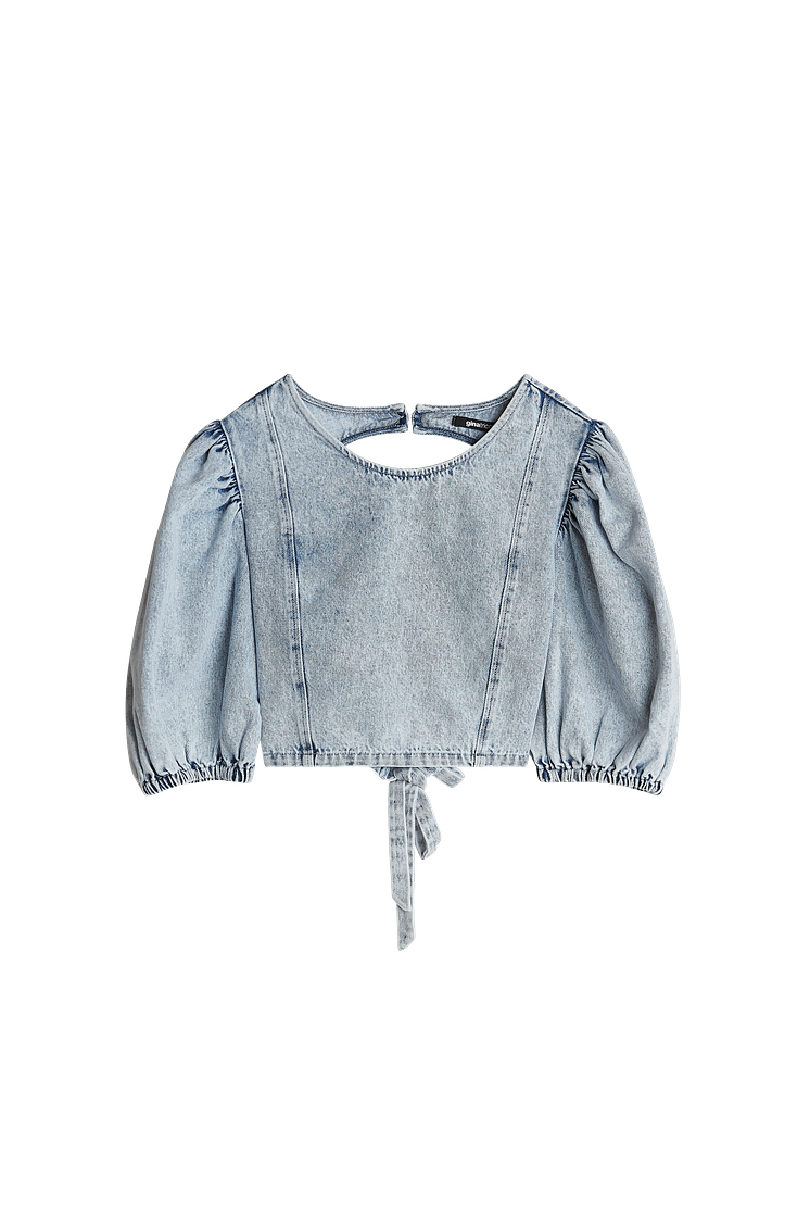 Tie back denim top, Lt blue