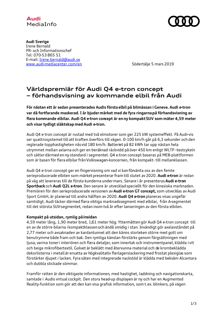 Världspremiär för Audi Q4 e-tron concept – förhandsvisning av kommande elbil från Audi