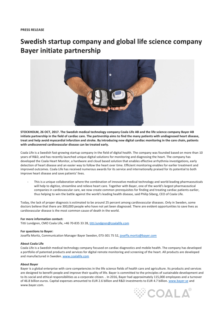 Swedish startup company and global life science company Bayer initiate partnership