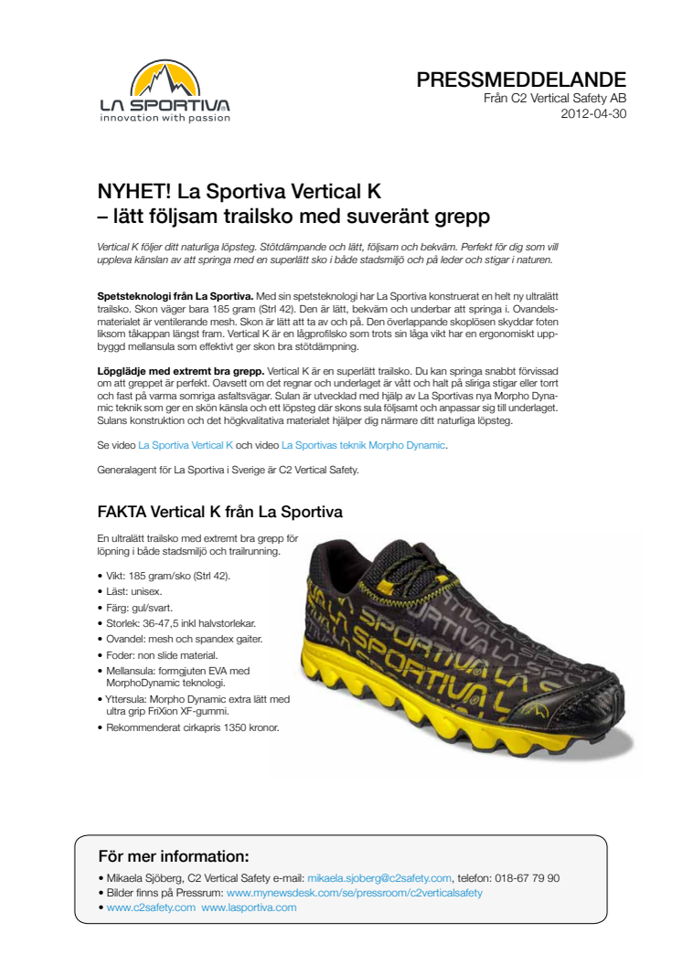 NYHET! La Sportiva Vertical K – lätt och följsam trailsko med suveränt grepp